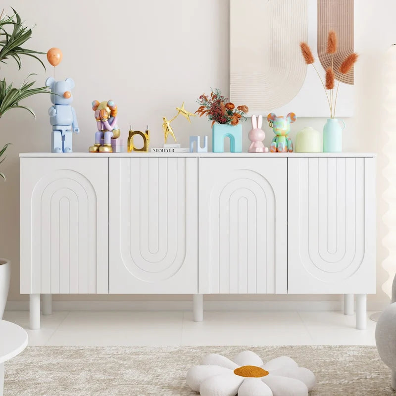 Cupboard Sideboard Storage Cabinet with 4 Doors Pop-up Design,Lacquer