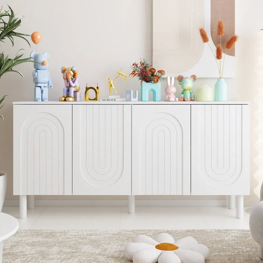 Cupboard Sideboard Storage Cabinet with 4 Doors Pop-up Design,Lacquer