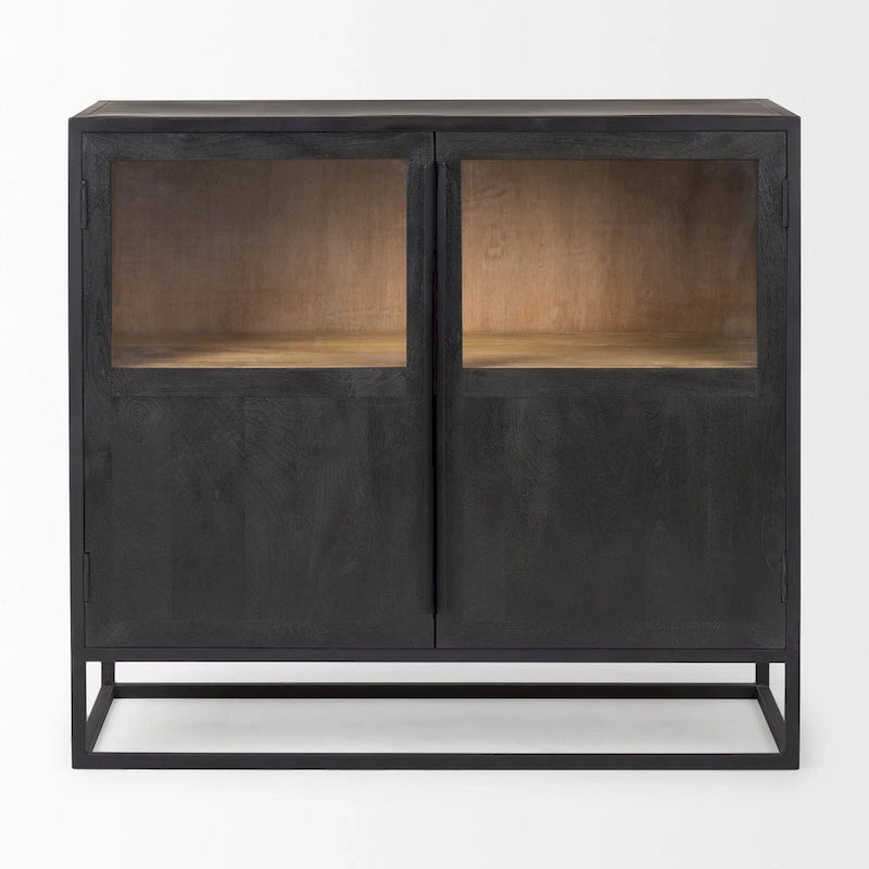 Sloan Dark Brown Solid Wood w/ Black Metal Frame Accent Cabinet