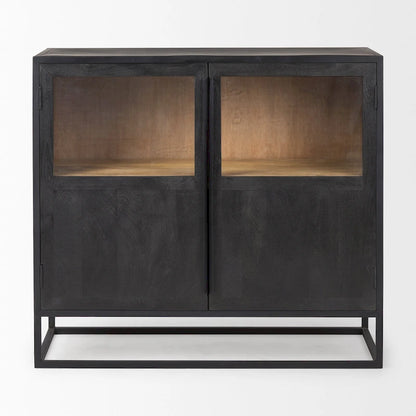 Sloan Dark Brown Solid Wood w/ Black Metal Frame Accent Cabinet