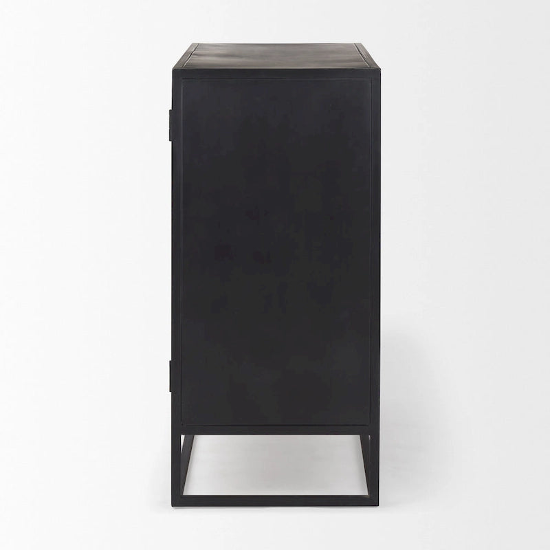 Sloan Dark Brown Solid Wood w/ Black Metal Frame Accent Cabinet