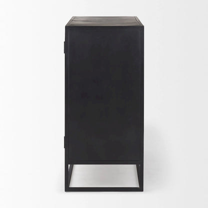 Sloan Dark Brown Solid Wood w/ Black Metal Frame Accent Cabinet