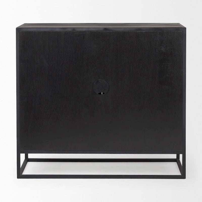 Sloan Dark Brown Solid Wood w/ Black Metal Frame Accent Cabinet