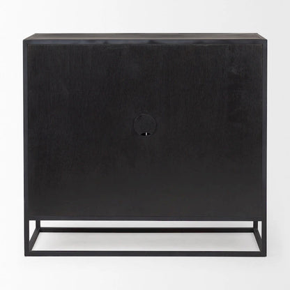 Sloan Dark Brown Solid Wood w/ Black Metal Frame Accent Cabinet