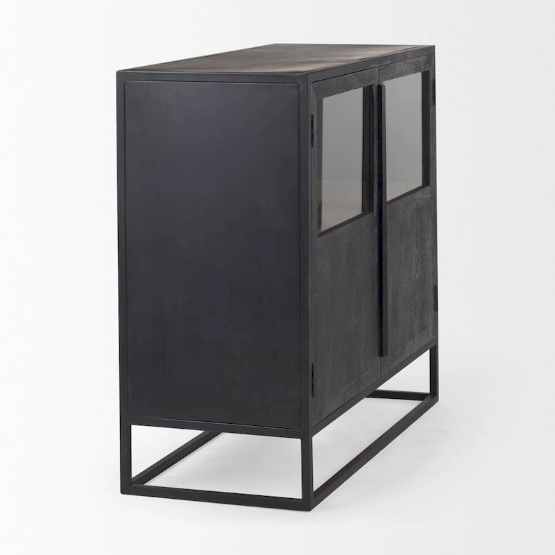 Sloan Dark Brown Solid Wood w/ Black Metal Frame Accent Cabinet
