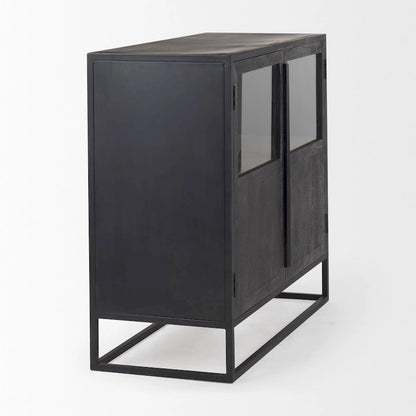 Sloan Dark Brown Solid Wood w/ Black Metal Frame Accent Cabinet