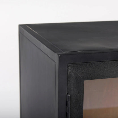 Sloan Dark Brown Solid Wood w/ Black Metal Frame Accent Cabinet