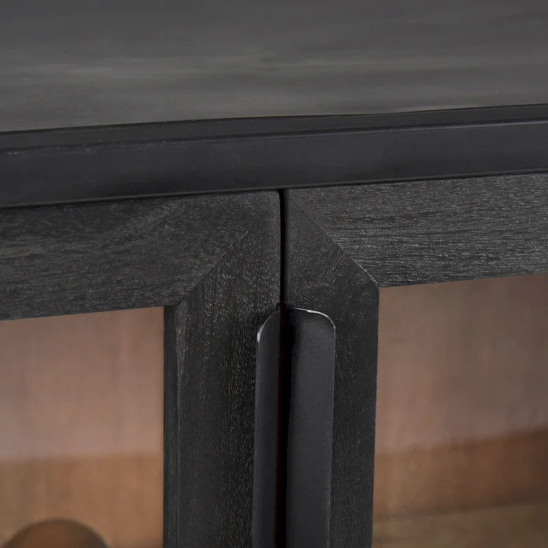 Sloan Dark Brown Solid Wood w/ Black Metal Frame Accent Cabinet