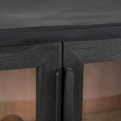 Sloan Dark Brown Solid Wood w/ Black Metal Frame Accent Cabinet