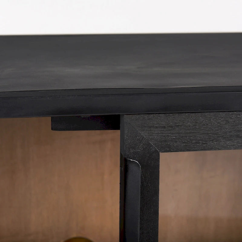 Sloan Dark Brown Solid Wood w/ Black Metal Frame Accent Cabinet