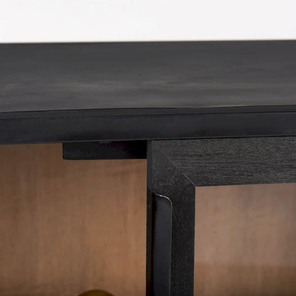 Sloan Dark Brown Solid Wood w/ Black Metal Frame Accent Cabinet
