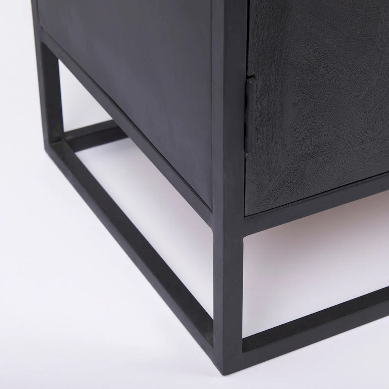 Sloan Dark Brown Solid Wood w/ Black Metal Frame Accent Cabinet