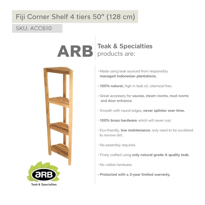 Teak Corner Shelf Fiji 50 (128cm) 4 tiers