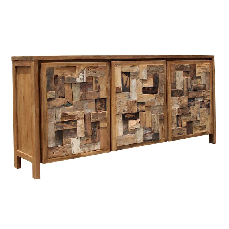 Recycled Teak Wood Apaza Bathroom Linen Cabinet with 3 Doors