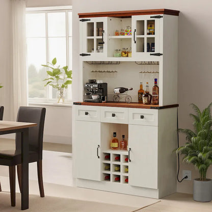 Moasis 72 Kitchen Storage Cabinet Pantry Cupboard with Charging Station and 3 Drawers
