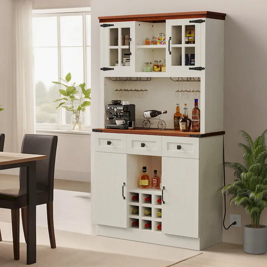 Moasis 72 Kitchen Storage Cabinet Pantry Cupboard with Charging Station and 3 Drawers