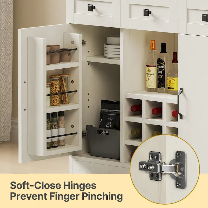 Moasis 72 Kitchen Storage Cabinet Pantry Cupboard with Charging Station and 3 Drawers