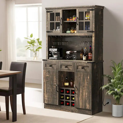 Moasis 72 Kitchen Storage Cabinet Pantry Cupboard with Charging Station and 3 Drawers