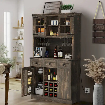 Moasis 72 Kitchen Storage Cabinet Pantry Cupboard with Charging Station and 3 Drawers