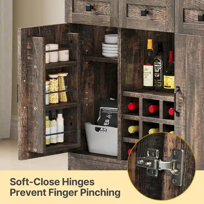 Moasis 72 Kitchen Storage Cabinet Pantry Cupboard with Charging Station and 3 Drawers