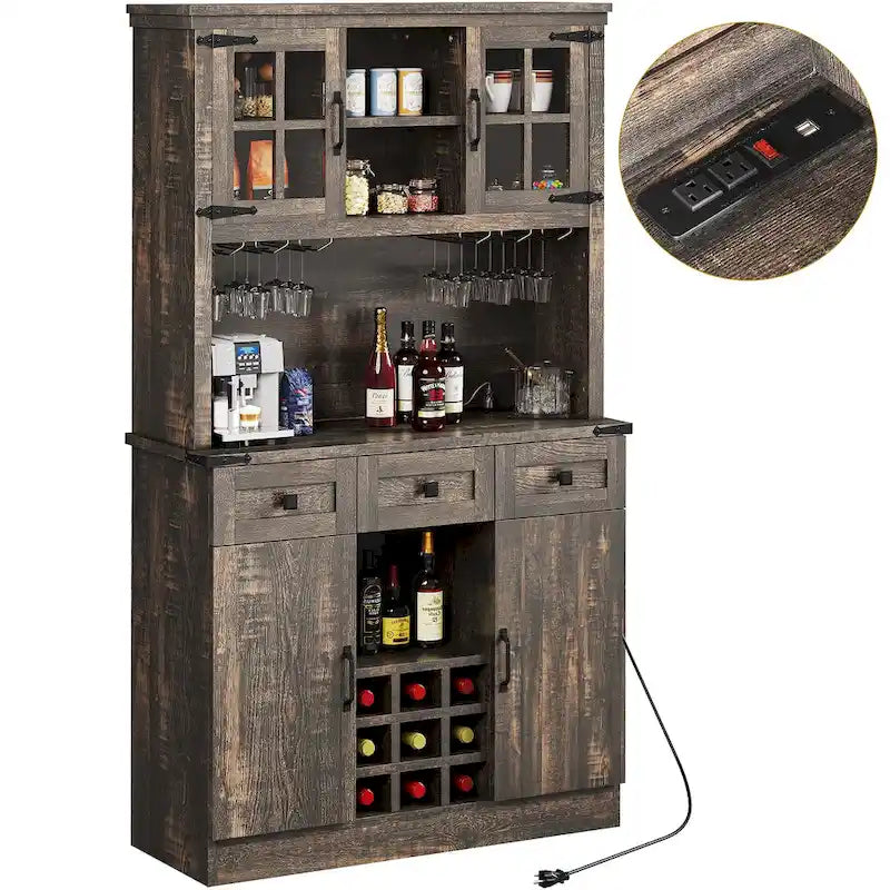 Moasis 72 Kitchen Storage Cabinet Pantry Cupboard with Charging Station and 3 Drawers