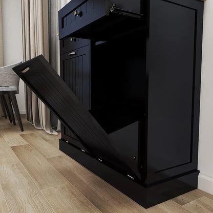 Two-Compartment Tilt-Out Trash Cabinet Kitchen Trash Cabinet w/2 Drawers