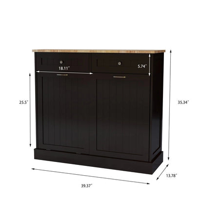 Two-Compartment Tilt-Out Trash Cabinet Kitchen Trash Cabinet w/2 Drawers