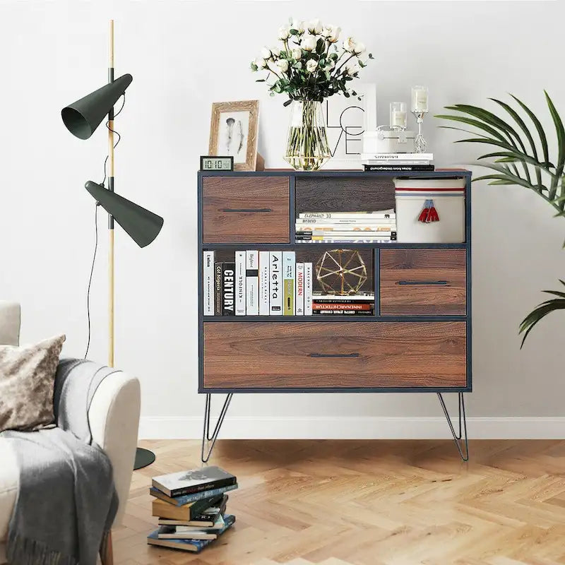 Multipurpose Sideboard Storage Cabinet with Metal Leg & Drawers - 35.5 x 15.5 x 40 (L x W x H)