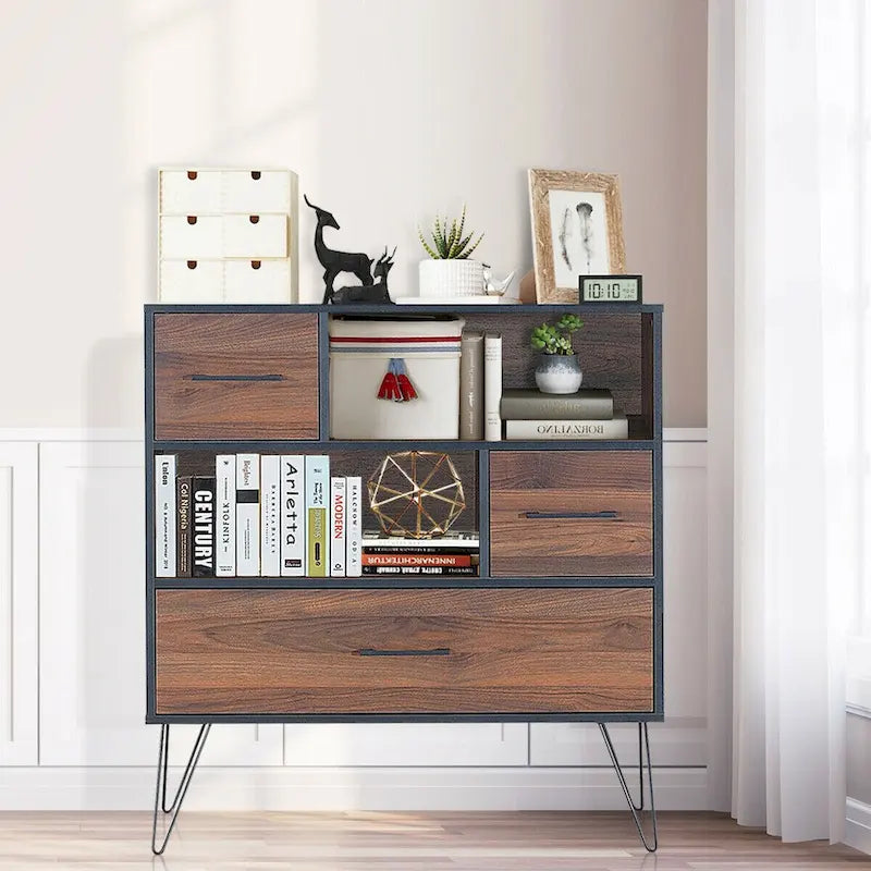 Multipurpose Sideboard Storage Cabinet with Metal Leg & Drawers - 35.5 x 15.5 x 40 (L x W x H)