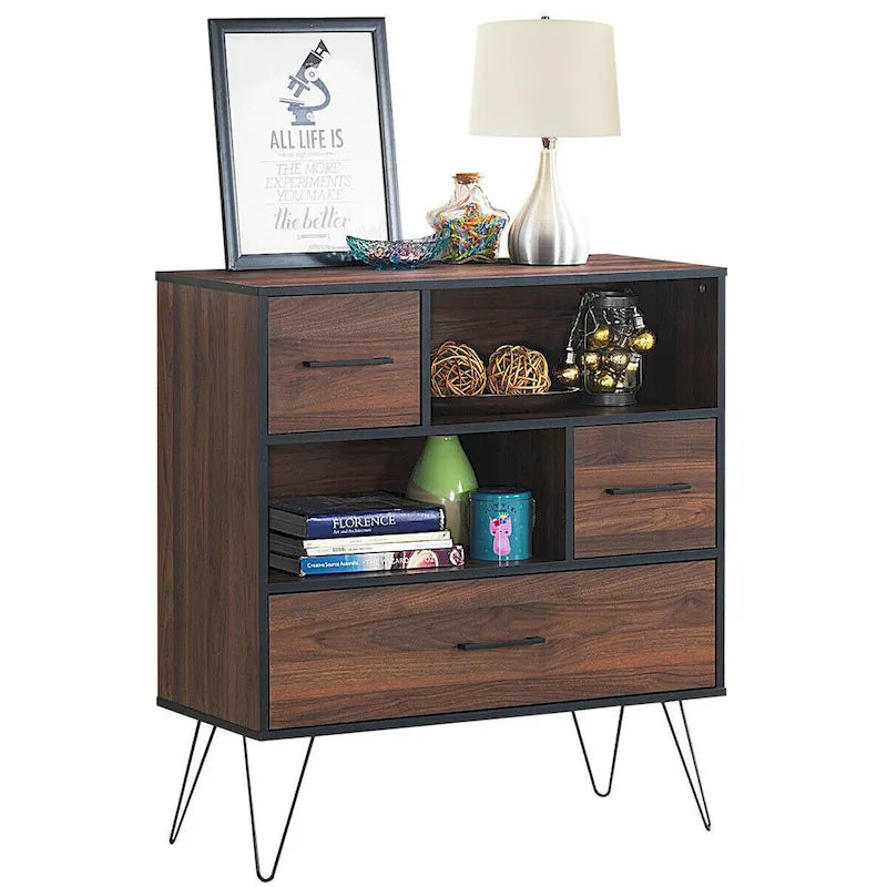 Multipurpose Sideboard Storage Cabinet with Metal Leg & Drawers - 35.5 x 15.5 x 40 (L x W x H)