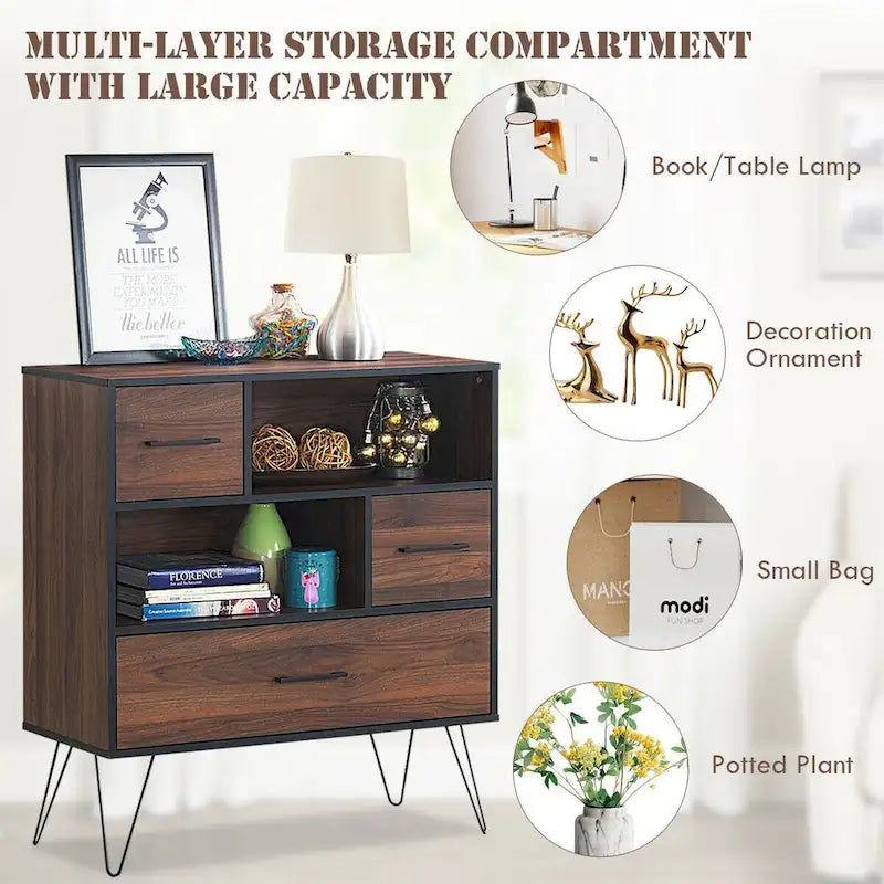 Multipurpose Sideboard Storage Cabinet with Metal Leg & Drawers - 35.5 x 15.5 x 40 (L x W x H)