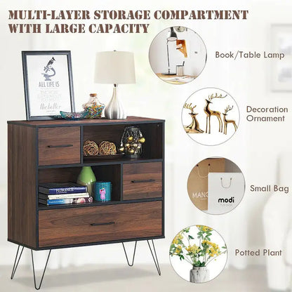 Multipurpose Sideboard Storage Cabinet with Metal Leg & Drawers - 35.5 x 15.5 x 40 (L x W x H)