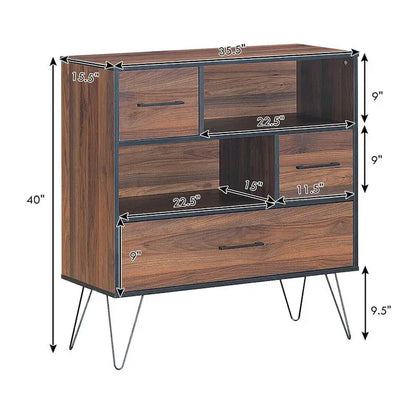 Multipurpose Sideboard Storage Cabinet with Metal Leg & Drawers - 35.5 x 15.5 x 40 (L x W x H)