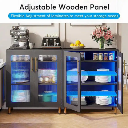 Buffet Cabinet with Storage, Modern Accent Cabinet with Acrylic Doors and LED Light - N/A