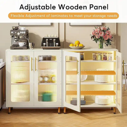Buffet Cabinet with Storage, Modern Accent Cabinet with Acrylic Doors and LED Light - N/A