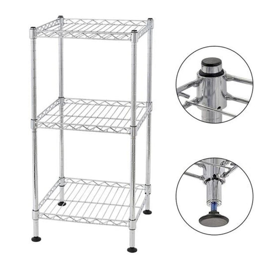3-Tier Steel Wire Shelving Tower Kitchen Storage Shelf, Silver - 11.81 x 11.81 x 23.62