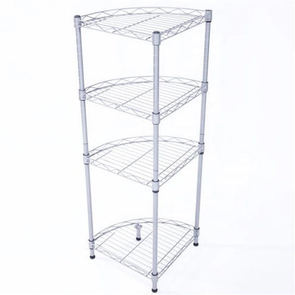 Fan-shaped Carbon Steel Metal Assembly 4-Tier Storage Rack Silver Grey - 11.81 x 11.81 x 35.43