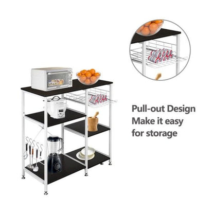 Kitchen Bakers Rack Utility Storage Shelf Microwave Stand 3-Tier Table For Spice Rack Organizer Workstation, Dark Brown