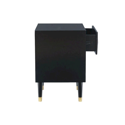27 Black Geometric Patterned Two Drawer Nightstand