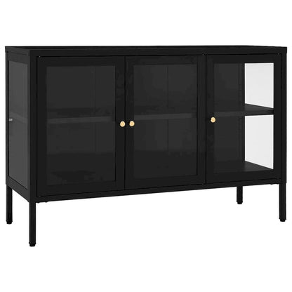 vidaXL Sideboard Black 41.3x13.8x27.6 Steel and Glass