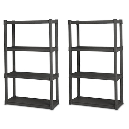 Sterilite Plastic Indoor Outdoor 4 Shelf Durable Shelving Unit, Gray, 2 Pack - 2-Pack