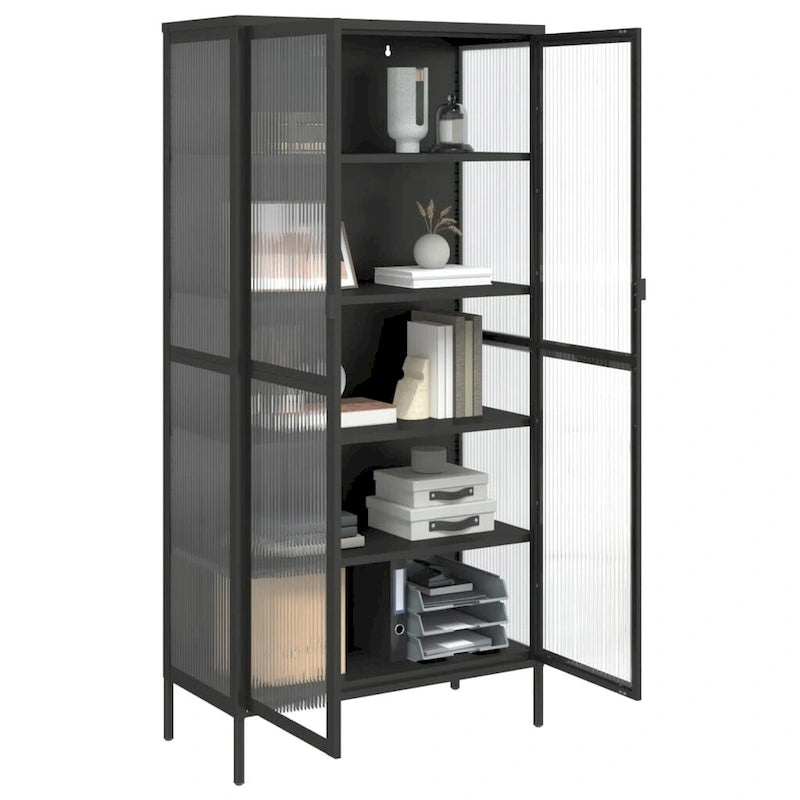 vidaXL Highboard Black 33.5x15.7x70.9 Glass and Steel