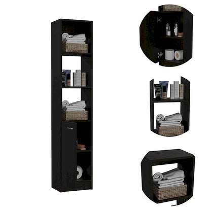 2-Shelf Rectangle Bathroom Linen Cabinet Light Oak/Black/White
