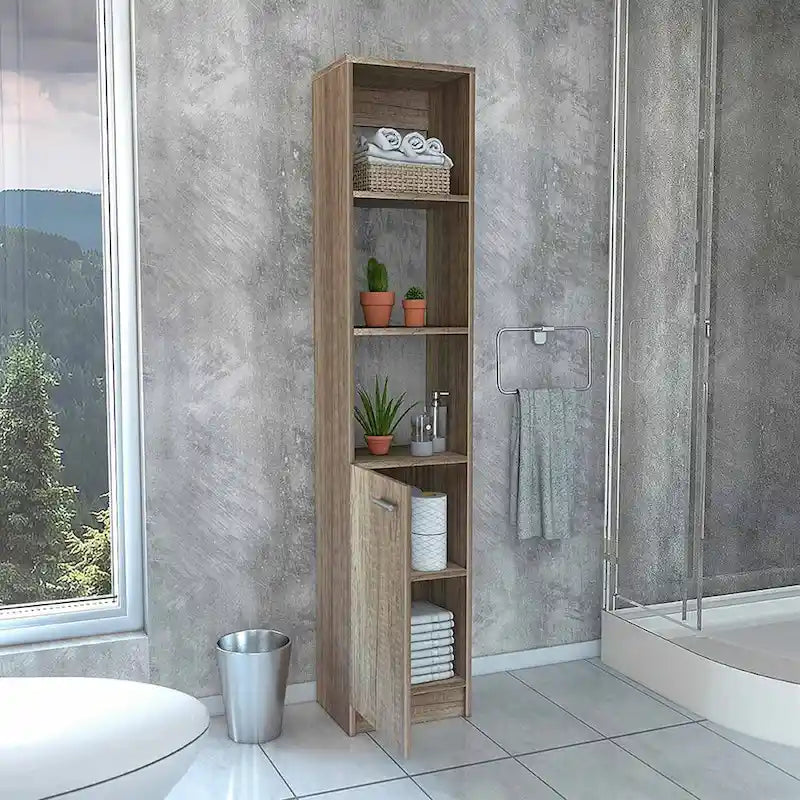 2-Shelf Rectangle Bathroom Linen Cabinet Light Oak/Black/White