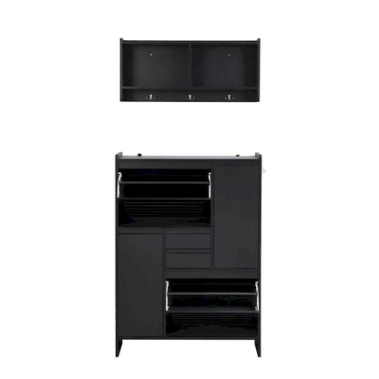 Multi-Functional Shoe Cabinet with Wall Cabinet, Space-saving Design Side Cabinet with 2 Flip Drawers and Hanging Hooks