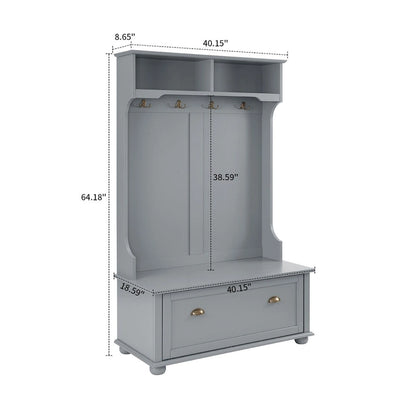 Modern Minimalist Freestanding Wooden Storage Hall Tree with Solid Wood Legs