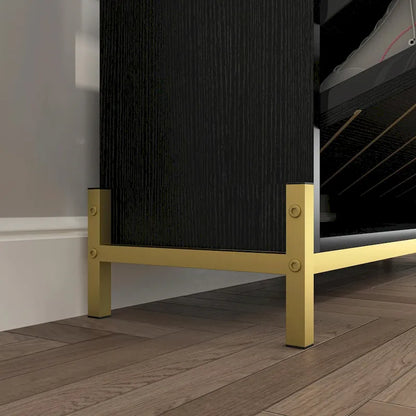 Modern Slim Shoe Cabinet with 3 Flip Drawers & Open Shelves