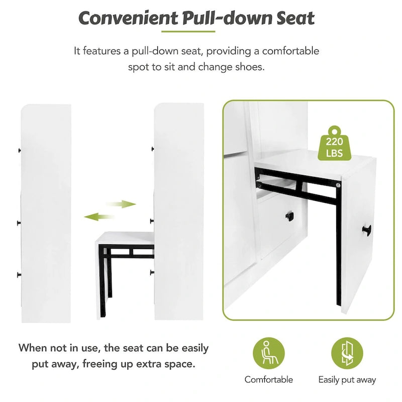 Versatile Shoe Cabinet with 3 Flip Drawers and Pull-down Seat