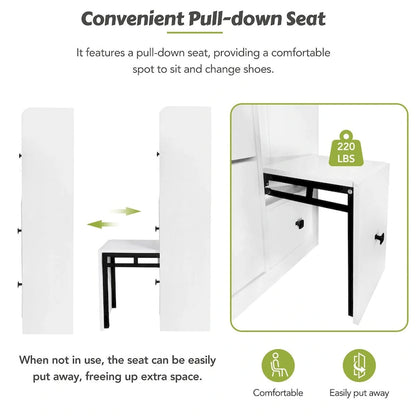 Versatile Shoe Cabinet with 3 Flip Drawers and Pull-down Seat