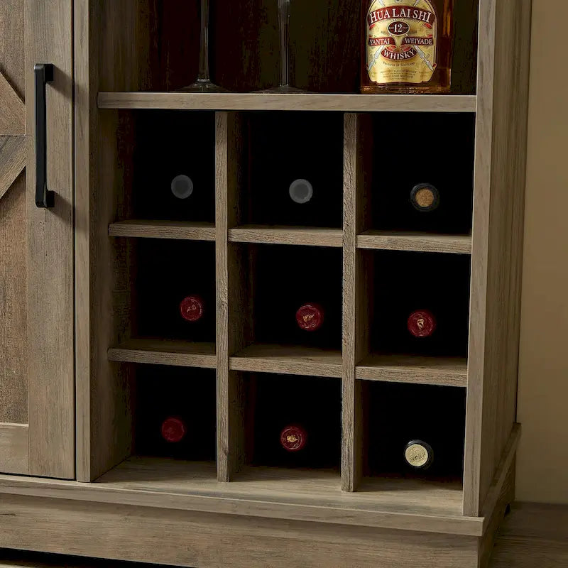 Farmhouse Coffee Bar Cabinet with Wine Rack Barn Door